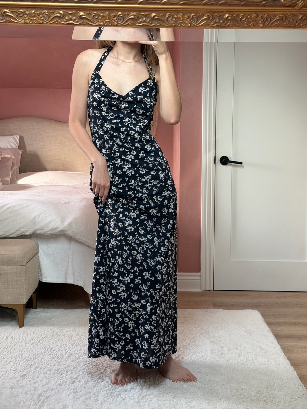 Halter Floral Maxi Dress in Navy
